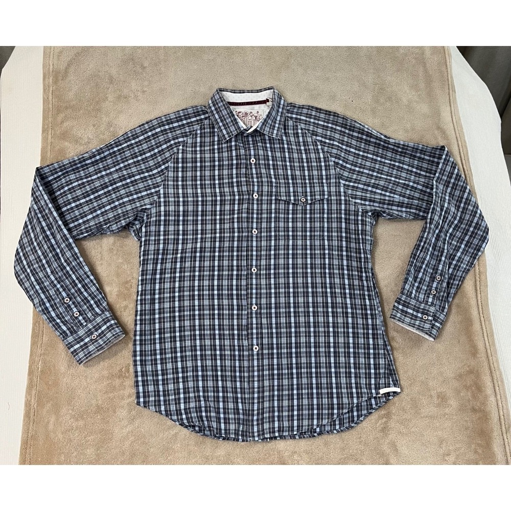 Trovata shirt Women's size Large Blue Plaid Cotton Button Up Long sleeve